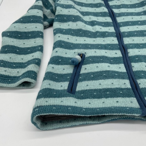 Laundromat Stuff Wool Knit Zip Up Sweater Stripe Fleece Lined - Blue - Picture 6 of 13